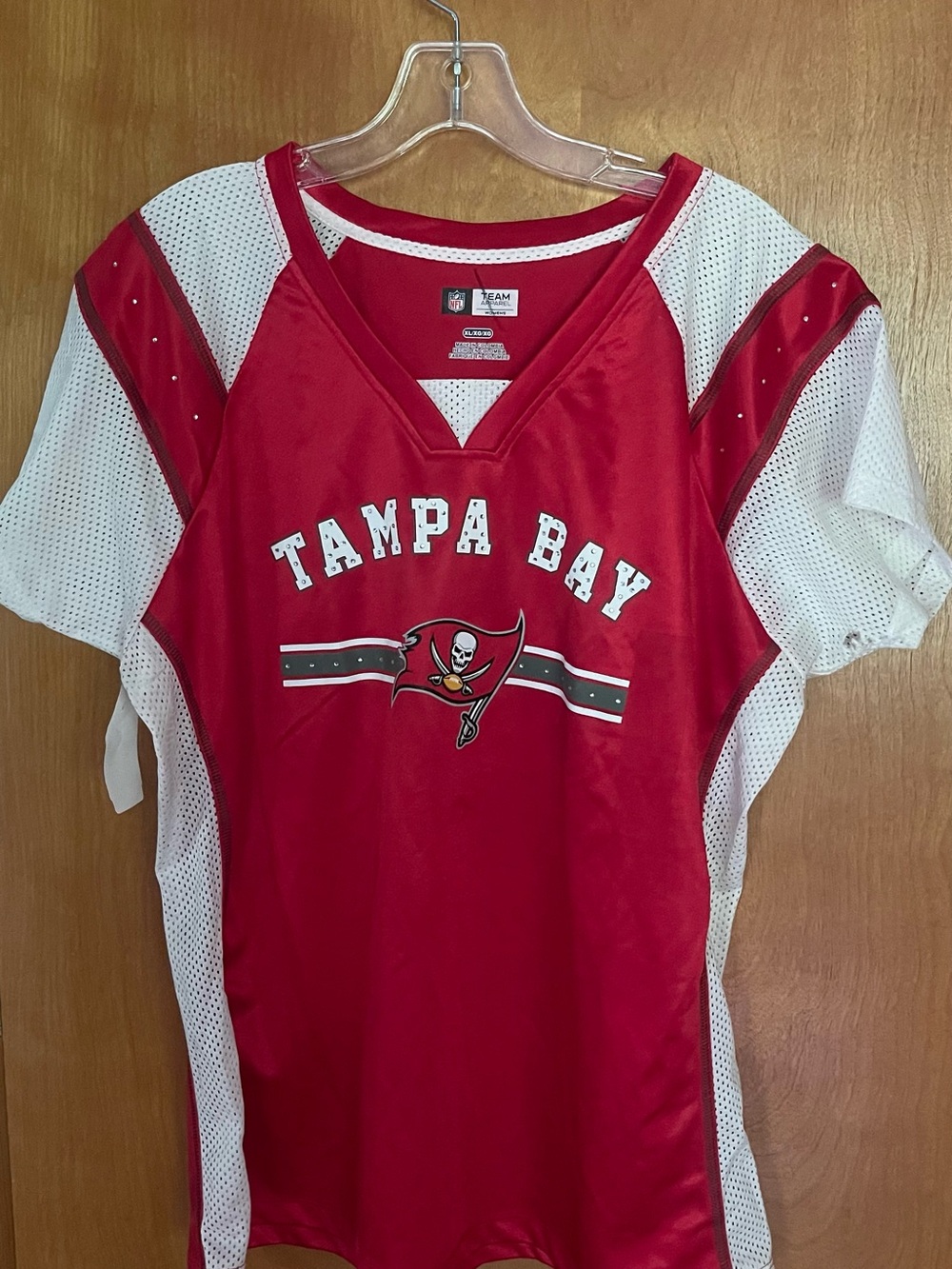 Ladies Tampa Bay Red & White Football Jersey w/ rhinestone accent